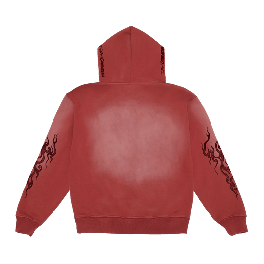 PRESS PLAY DISTRESSED RED HOODIE